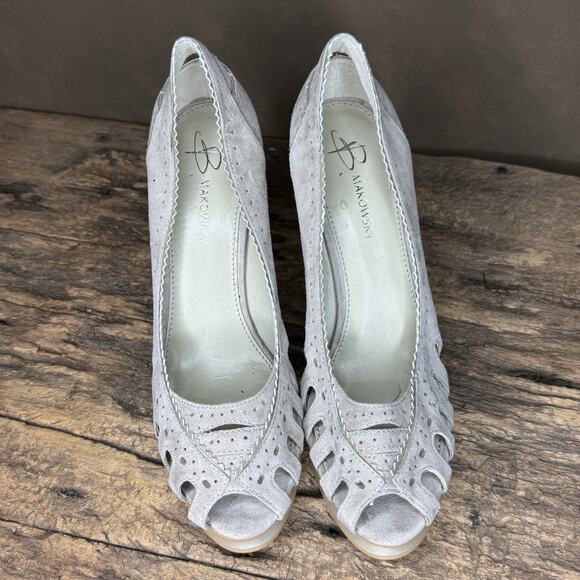 B Makowsky Gray Suede Peep Toe Cutout Platform Heels Women’s Size 9.5M - Picture 3 of 9
